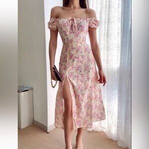 Pink Beige Floral Summer Dress